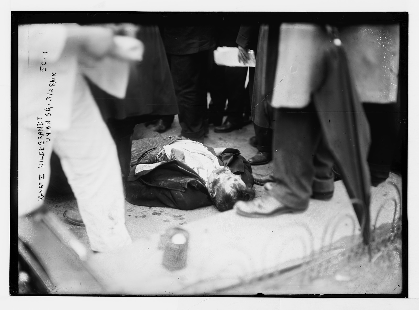 Ignatz Hildebrandt, dead, Union Square, anarchist riot, New York, 3/28/08. — historic photograph