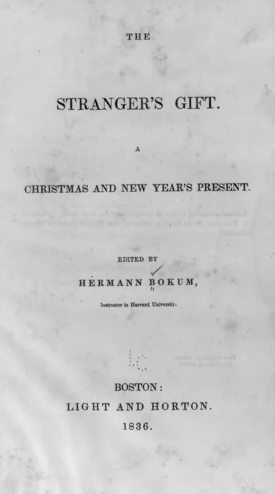[Title page and frontis. of The Stranger's Gift, Boston, 1836 (Hermann Bokum, ed.)]