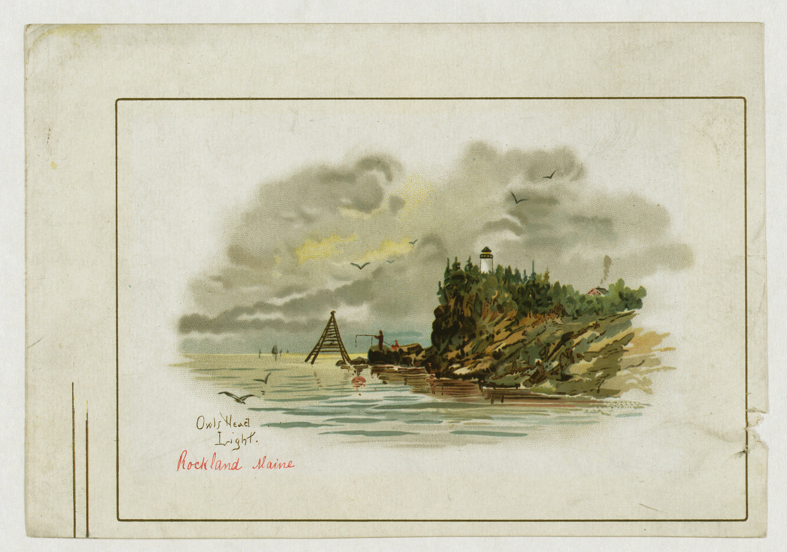 Owls Head Light (Rockland, Maine), ca. 1870. — antique lithograph
