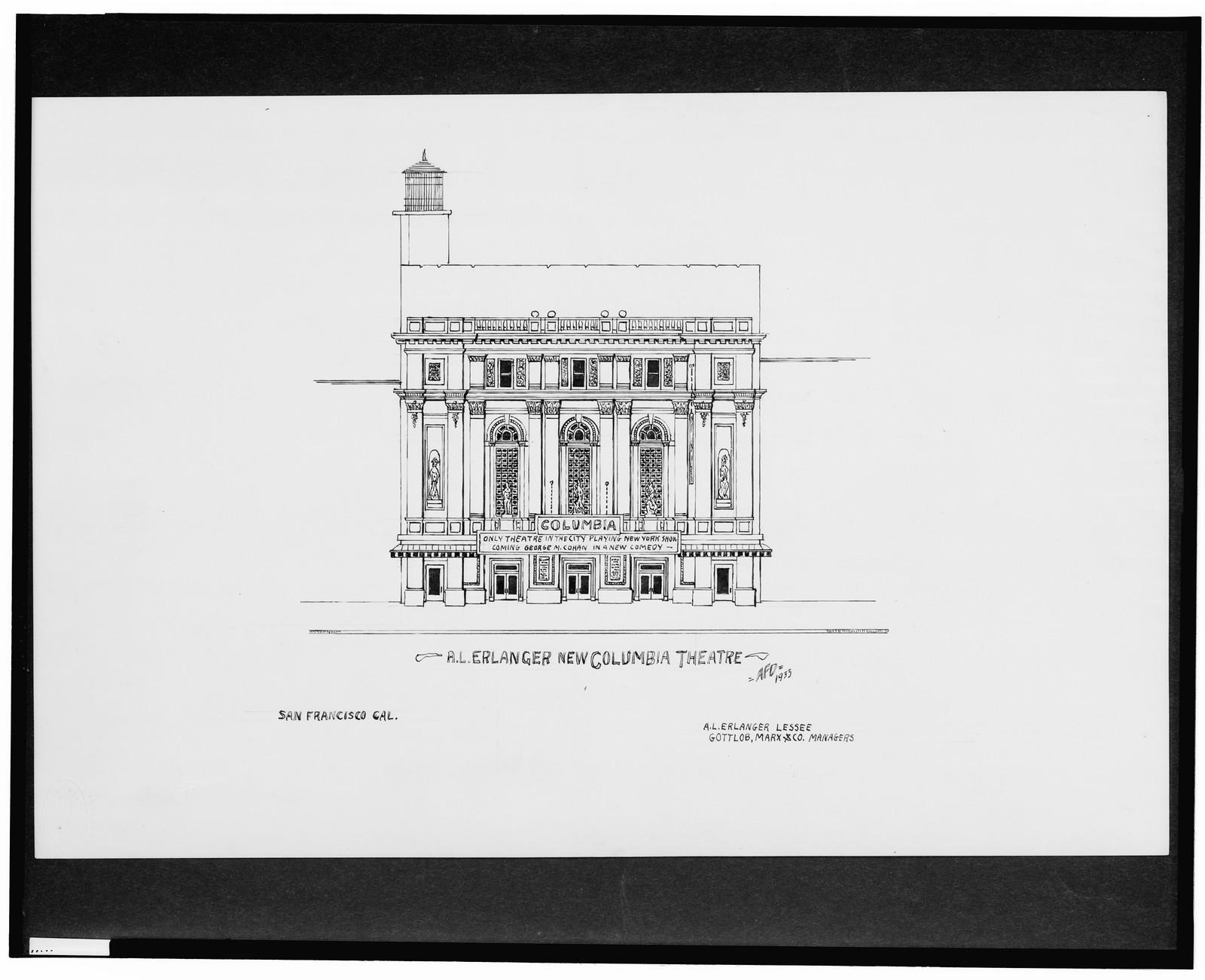 [A. L. Erlanger New Columbia Theatre, San Francisco, California] / AFD 1933., And Engineering (ADE) Drawings — vintage poster