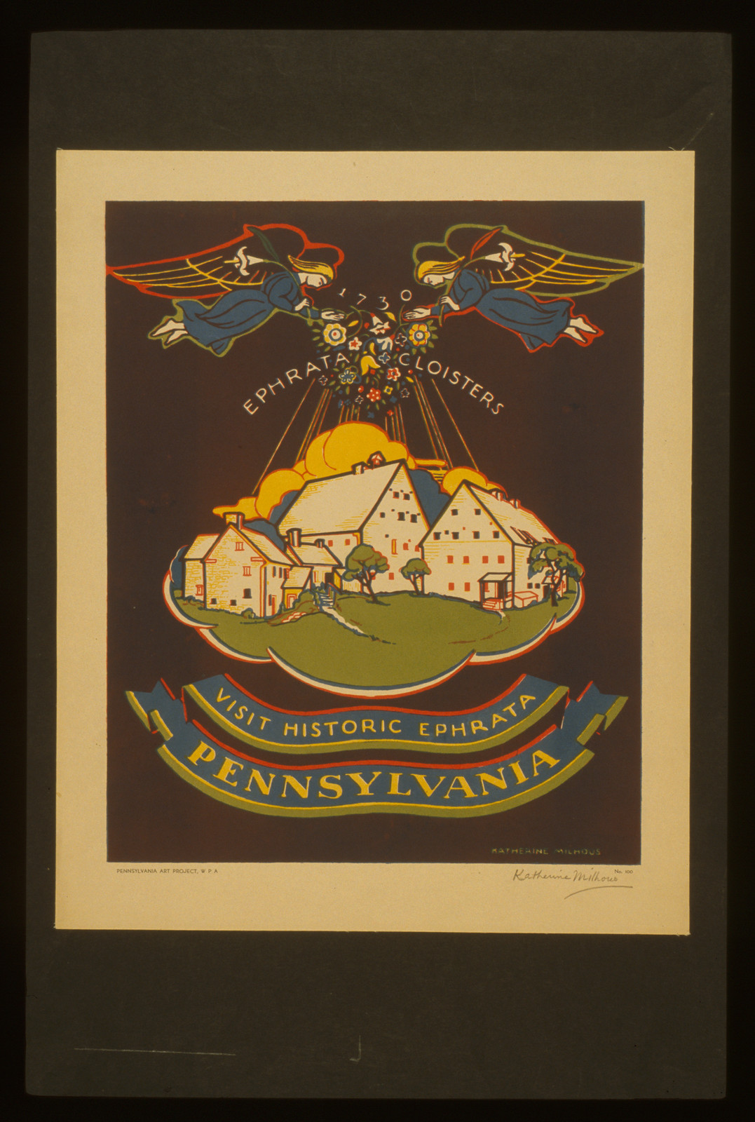 Visit historic Ephrata Pennsylvania / Katherine Milhous., 1936 — vintage poster