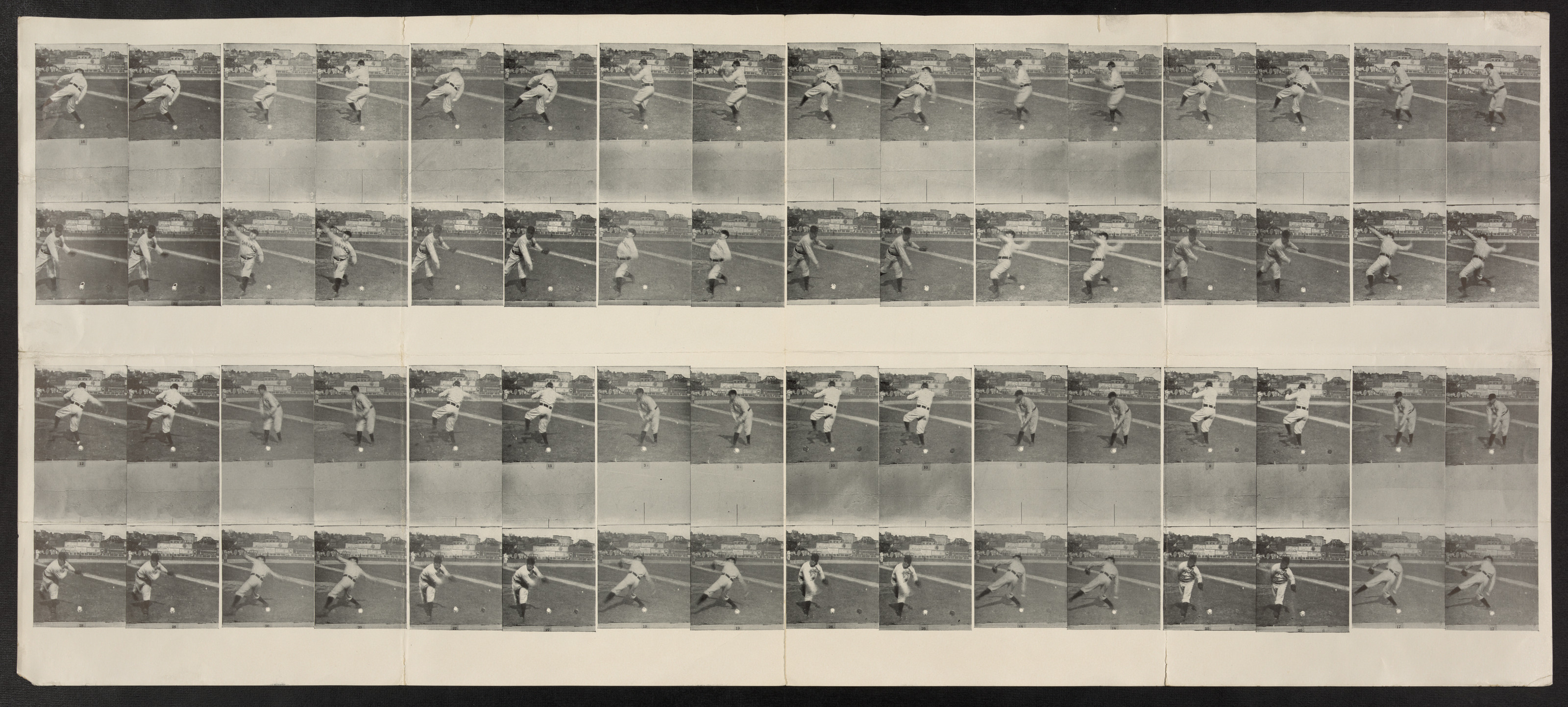Sequential photographs of a baseball pitcher in motion — historic photograph