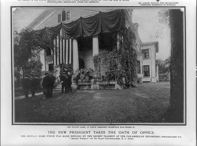 The new president takes the oath of office. The Wilcox home in which President Roosevelt was sworn in