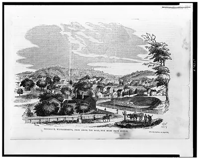 Brookline, Massachusetts, from above the road, five miles from Boston / Wilkie ; S.E. Brown sc.