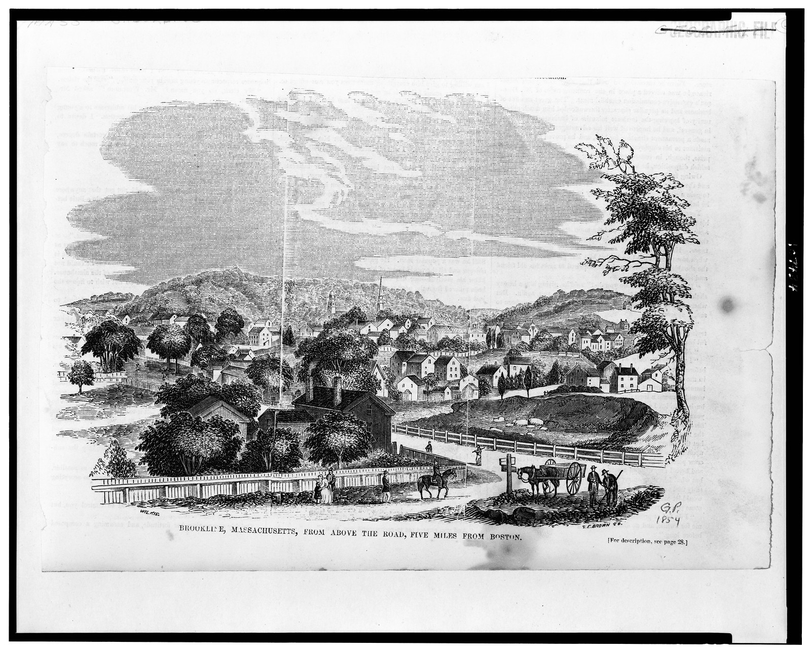 Brookline, Massachusetts, from above the road, five miles from Boston / Wilkie ; S.E. Brown sc., [1854] — antique engraving