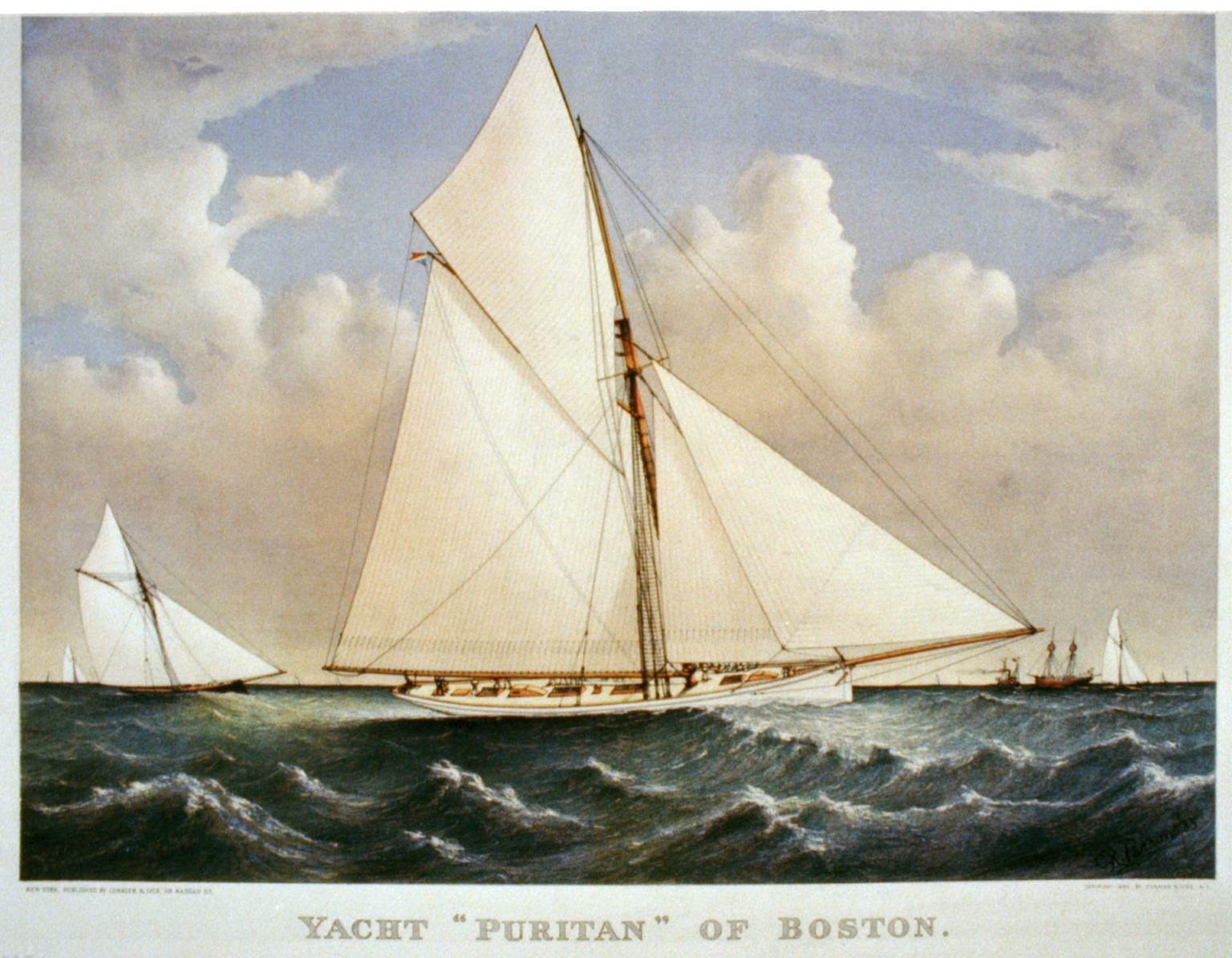 Yacht Puritan" of Boston", New York : Published by Currier & Ives, c1885. — antique lithograph