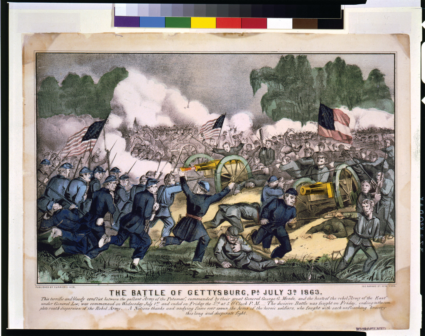 The battle of Gettysburg, Pa. July 3d. 1863, New York : Published by Currier & Ives, [1863?] — antique lithograph