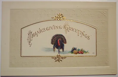 Thanksgiving Greetings embossed postcard with turkey