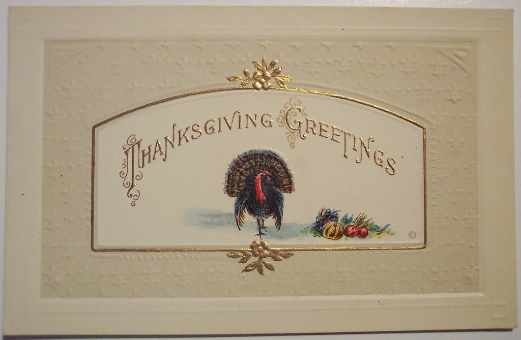 Thanksgiving Greetings embossed postcard with turkey — vintage postcard