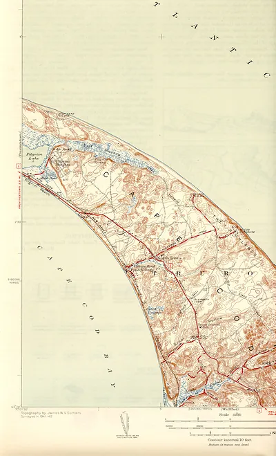 Topographic map of Truro and Cape Cod coastline