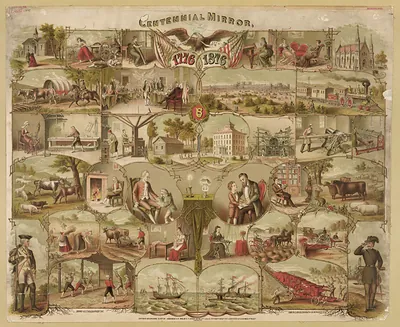 Centennial Mirror, 1776-1876, lithograph of American life vignettes