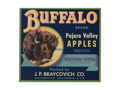 Buffalo Brand Pajaro Valley Apples crate label