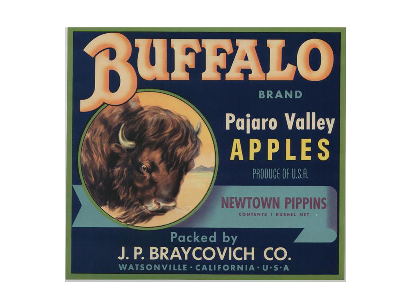 Buffalo Brand Pajaro Valley Apples crate label — historic image