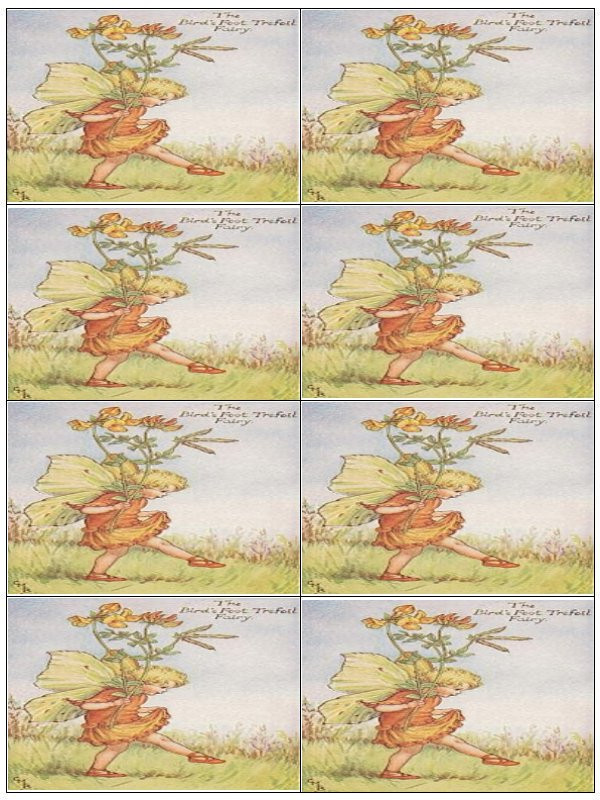 The Bird's Foot Trefoil Fairy, eight repeated label sheet — historic image