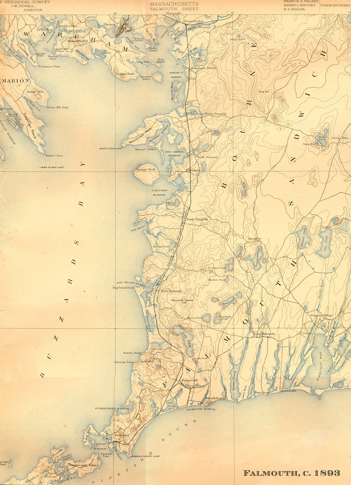 Falmouth USGS, Massachusetts, 1893, 1893 — antique map