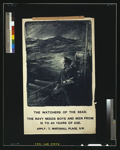 The watchers of the seas. The navy needs boys and men from 15 to 40 years of age / L. Ravenhill printed by Johnson Riddle Co. Ltd. London S.E.
