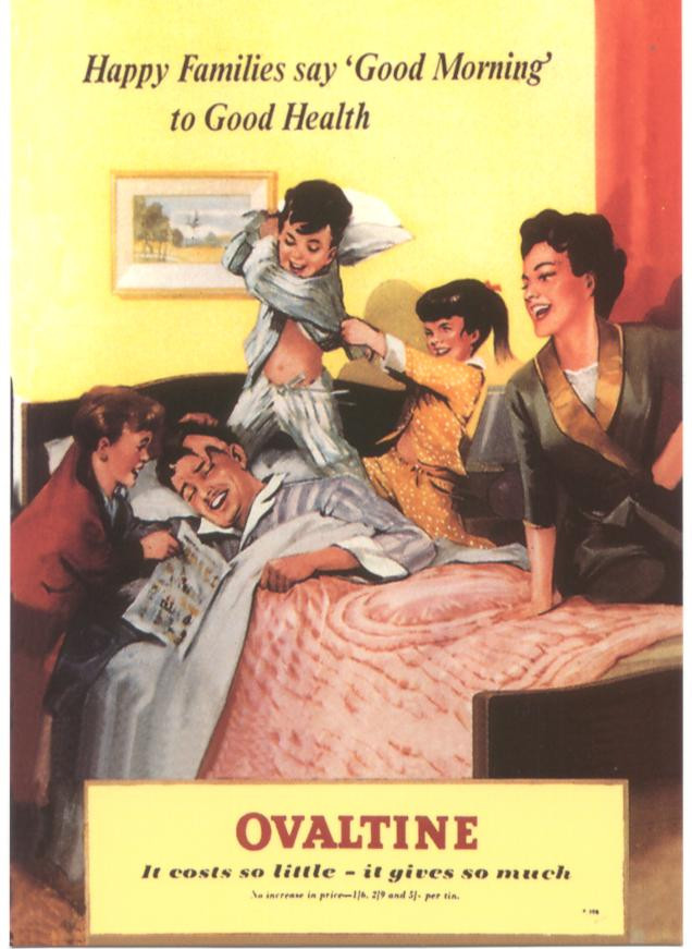 Ovaltine advertisement: Happy Families say Good Morning to Good Health — historic image