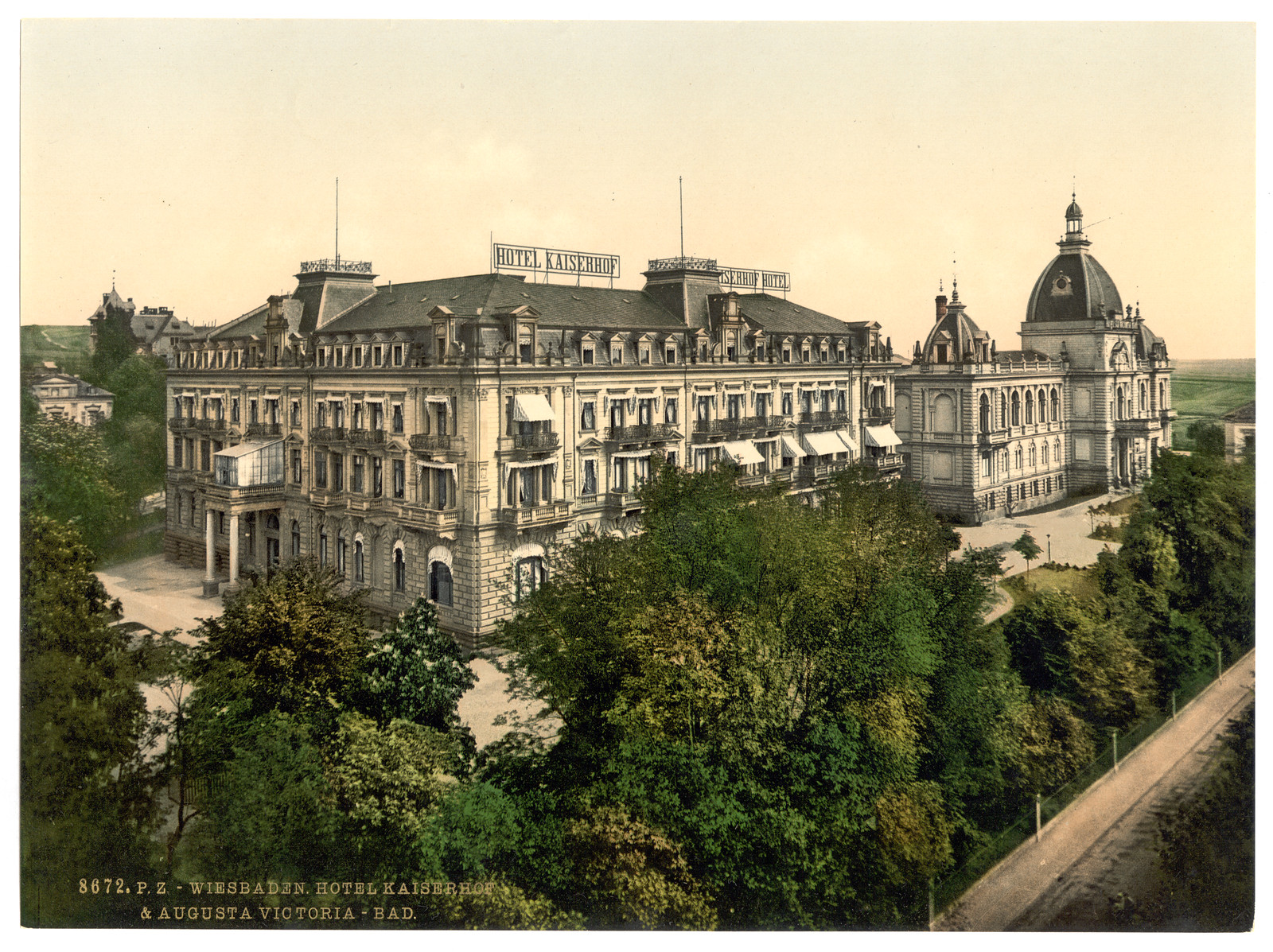 Hotel Kaiserhof and Augusta Victoria Baths Wiesbaden Hesse-Nassau Germany, [between ca. 1890 and ca. 1900]. — historic print