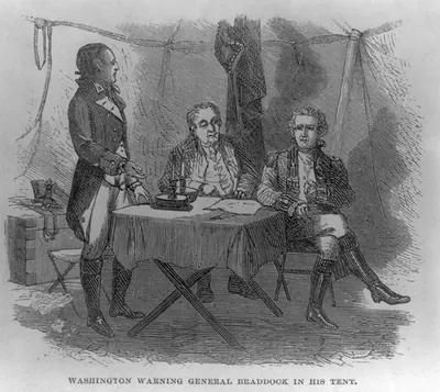[Washington warning General Braddock in his tent]