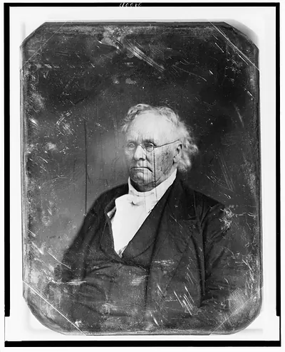 Elderly man with spectacles, daguerreotype portrait