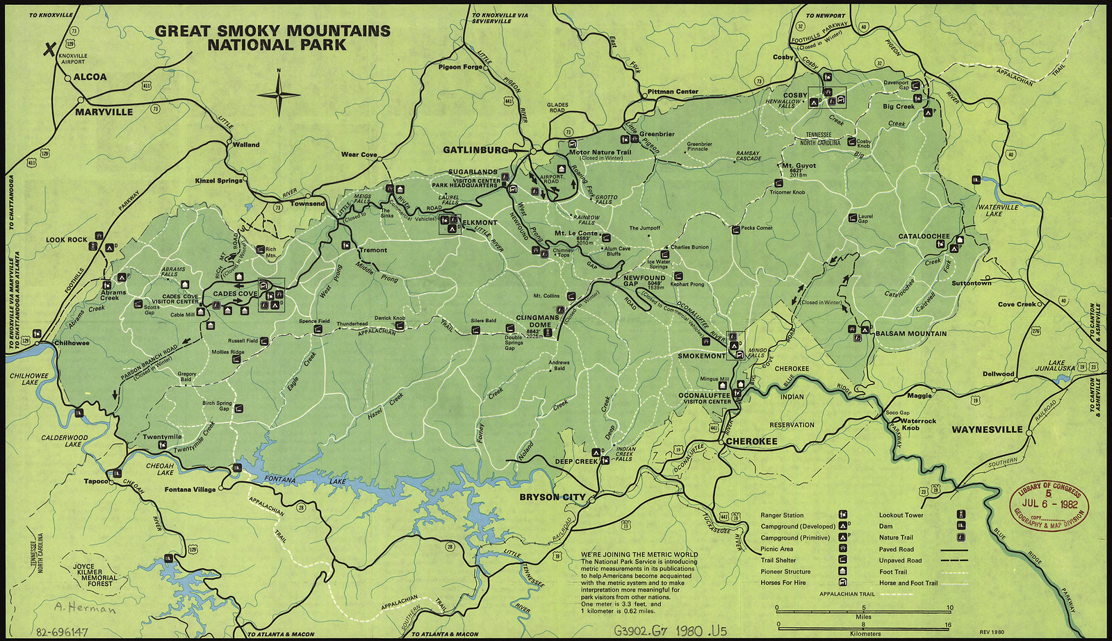 Great Smoky Mountains National Park map, 1980, 1980 — antique map