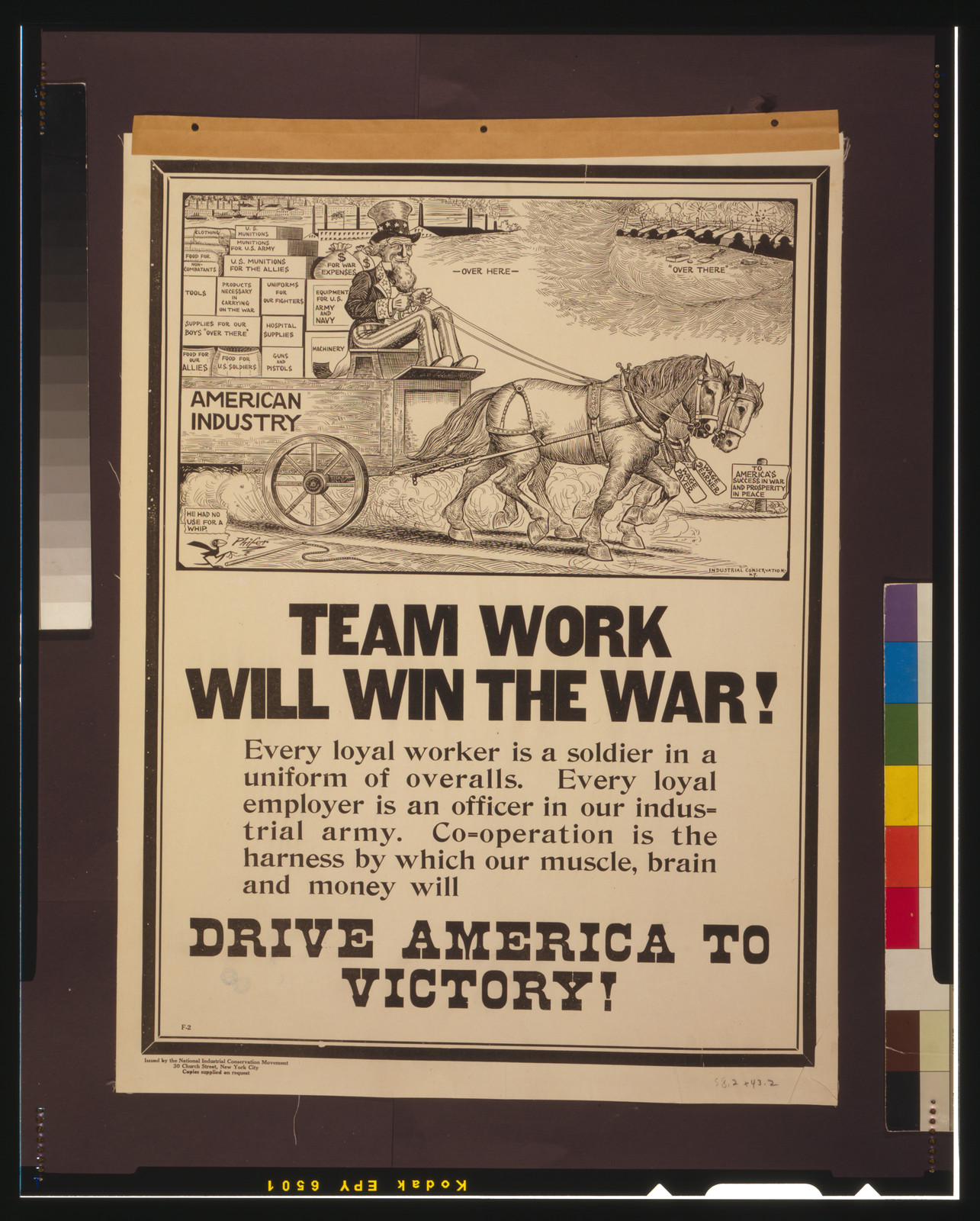 Team work will win the war! / Phifer ; Industrial Conservation, N.Y., [1917] — vintage poster