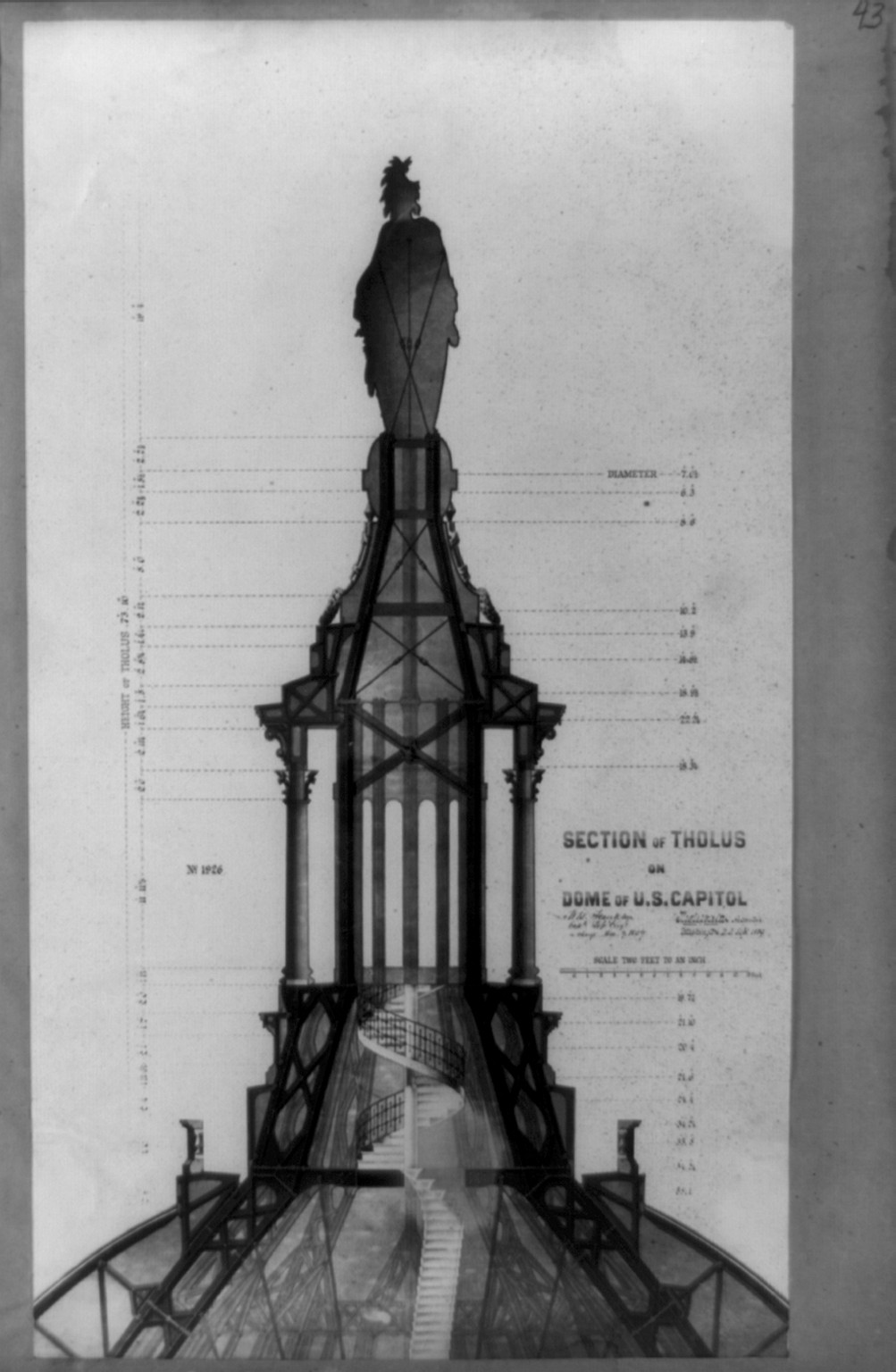 Section of Tholus on dome of U.S. Capitol, [between ca. 1852 and ca. 1860] — historic photograph