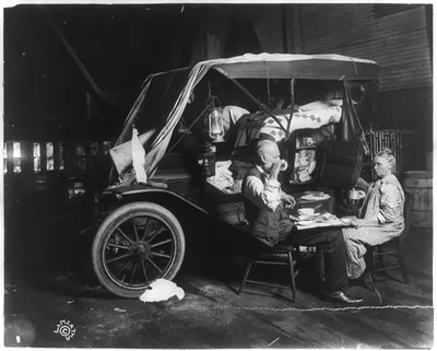 Elderly couple and their automobile home""