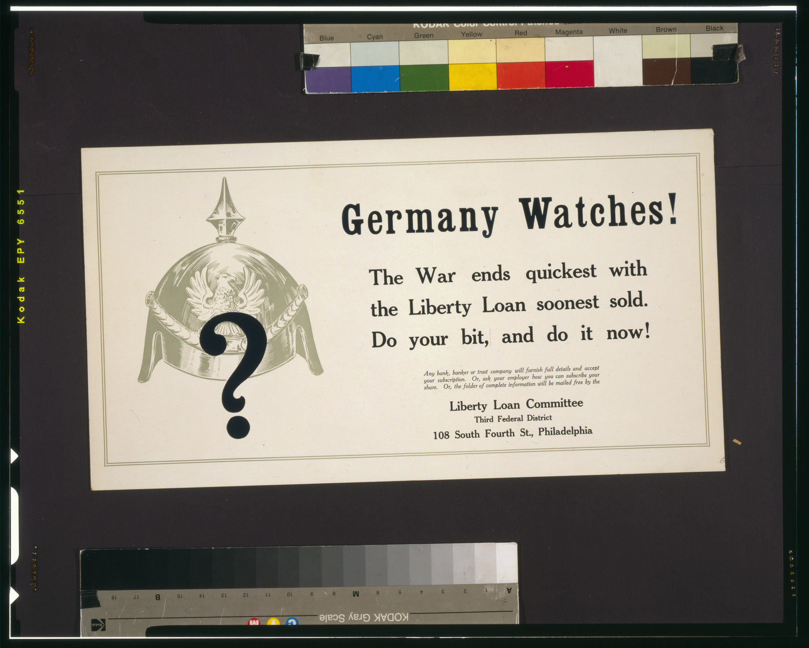 Germany watches! The war ends quickest with the Liberty Loan soonest sold--Do your bit and do it now!, [1917?] — vintage poster