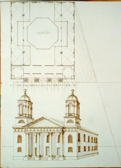 [Meeting house (Hollis Street, Boston, Mass.). Plan and perspective]