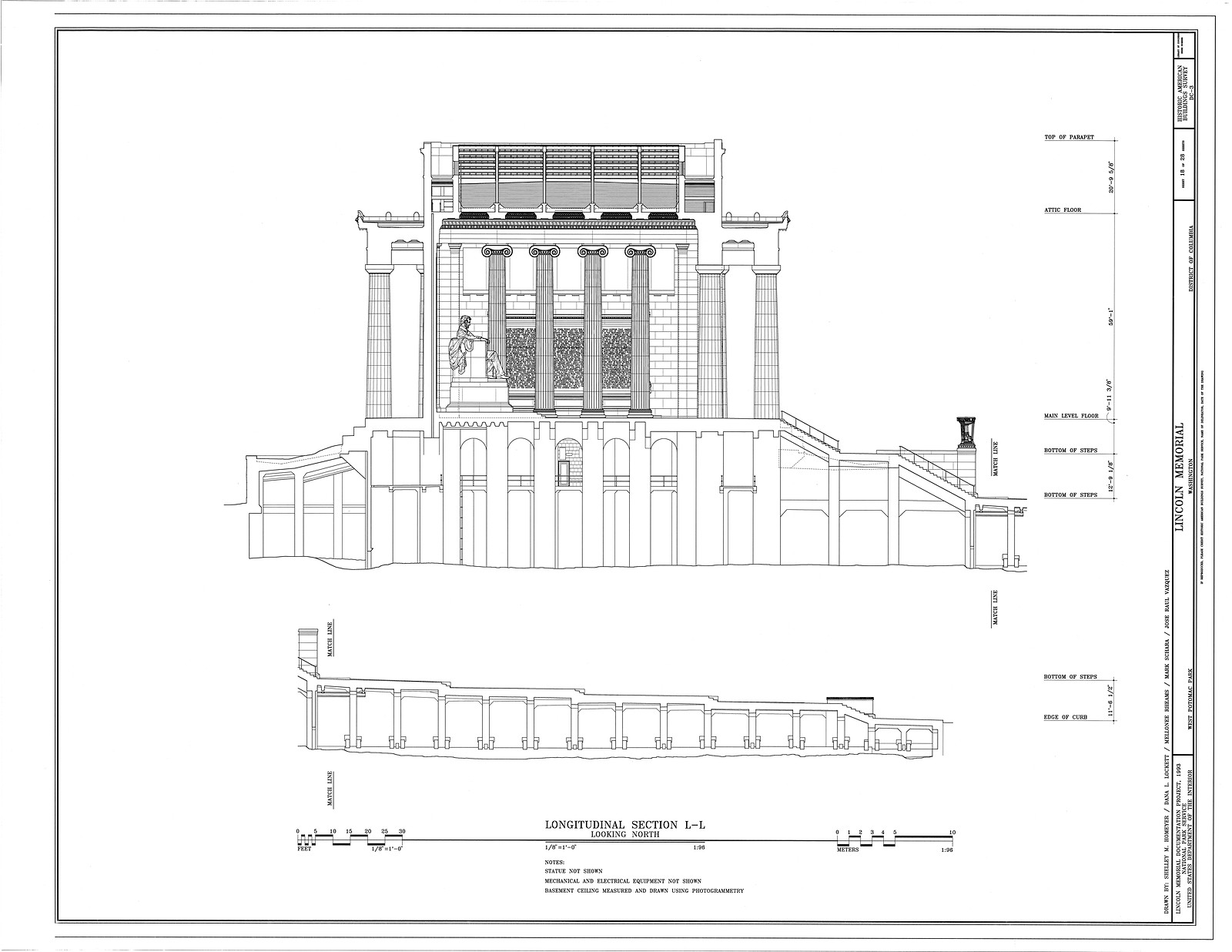 Longitudinal Section L-L, Lincoln Memorial, Looking North — historic image