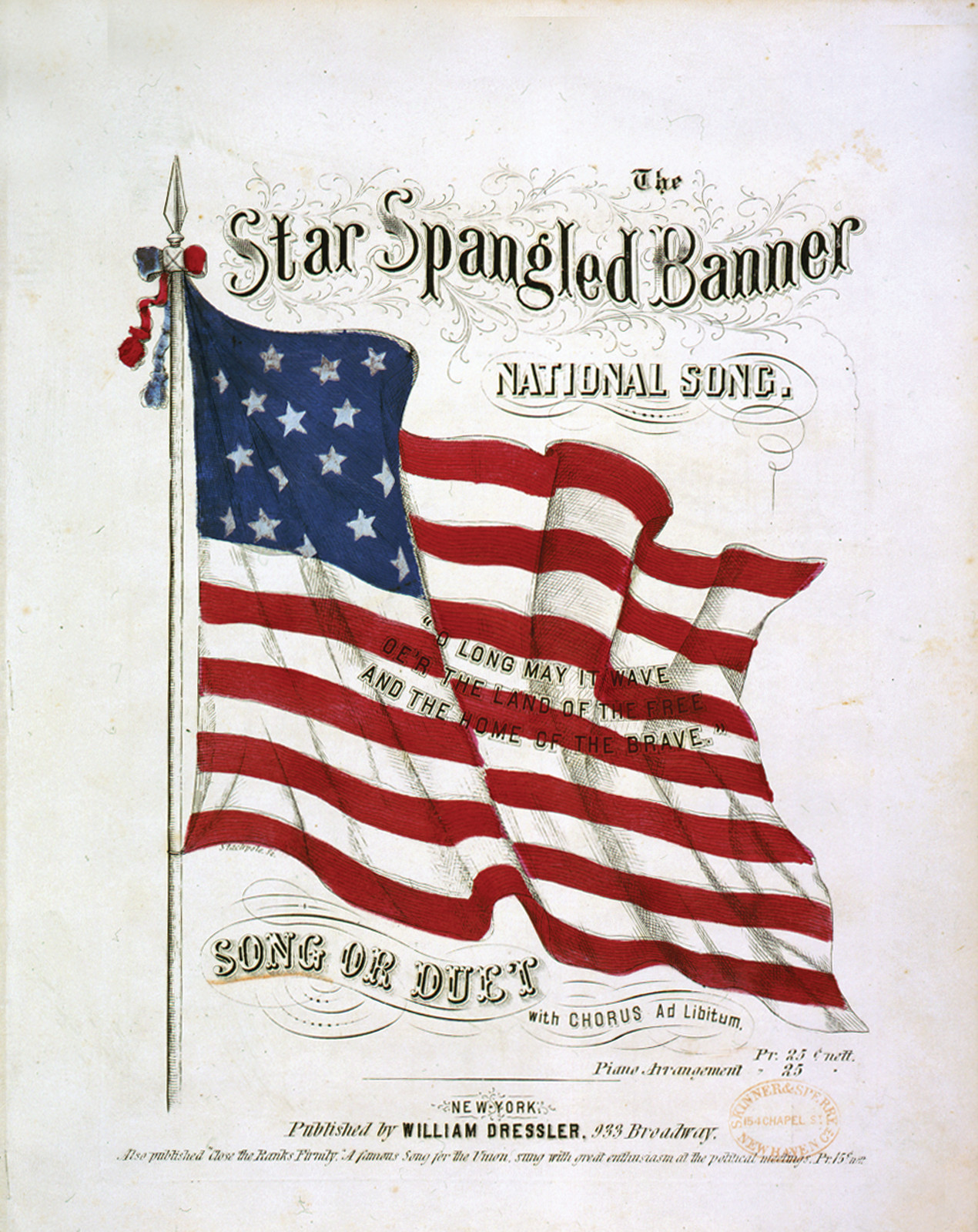 The Star Spangled Banner, National Song, c. 1861 — antique engraving
