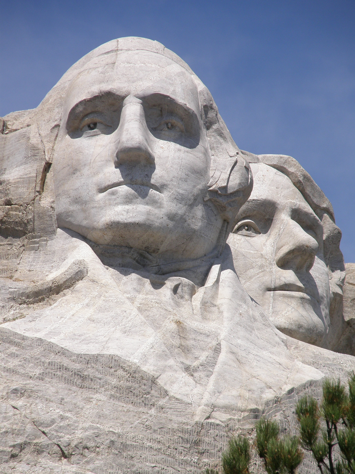 Mount Rushmore carved granite faces of presidents, close view — historic image