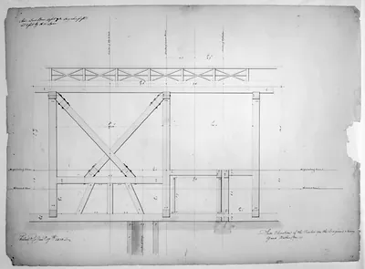 [Steam engine, Washington Navy Yard, Washington, D.C. Side elevations - timber for the engine]