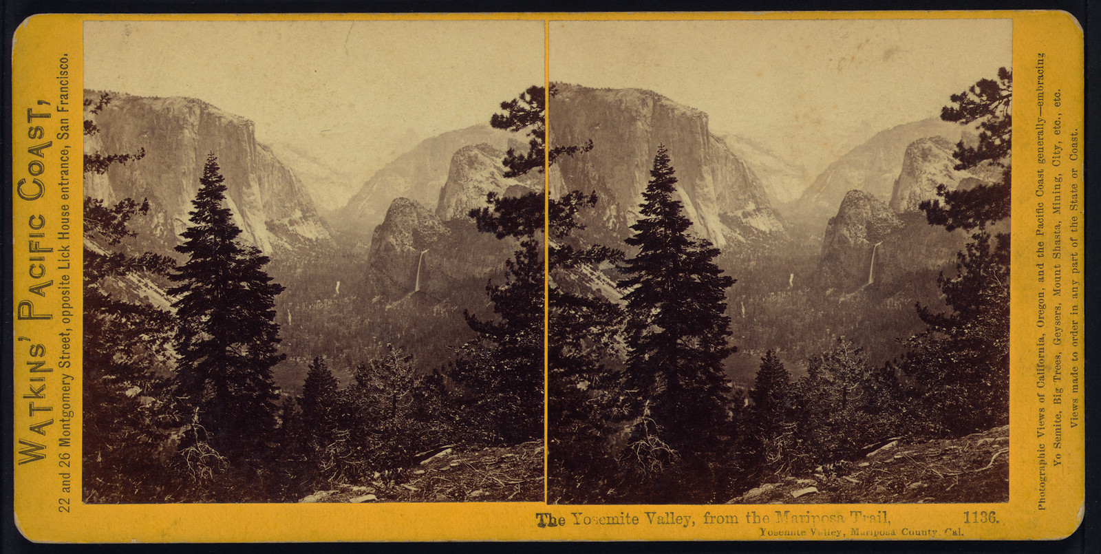 The Yosemite Valley from the Mariposa Trail Yosemite Valley Mariposa County Cal., 1871 — historic photograph