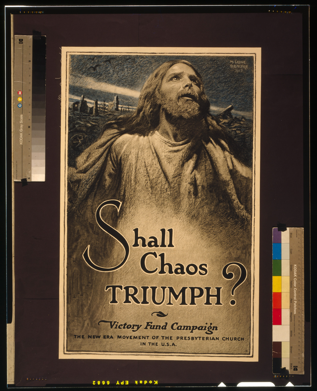 Shall chaos triumph? Victory Fund Campaign--The new era movement of the Presbyterian Church in the U.S.A. / M. Leone Bracker 1919 American Lithographic Co. N.Y., 1919 — vintage poster