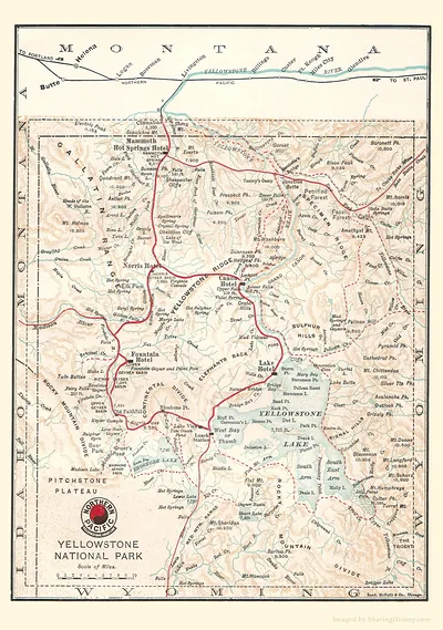 Yellowstone National Park map, Northern Pacific Railway
