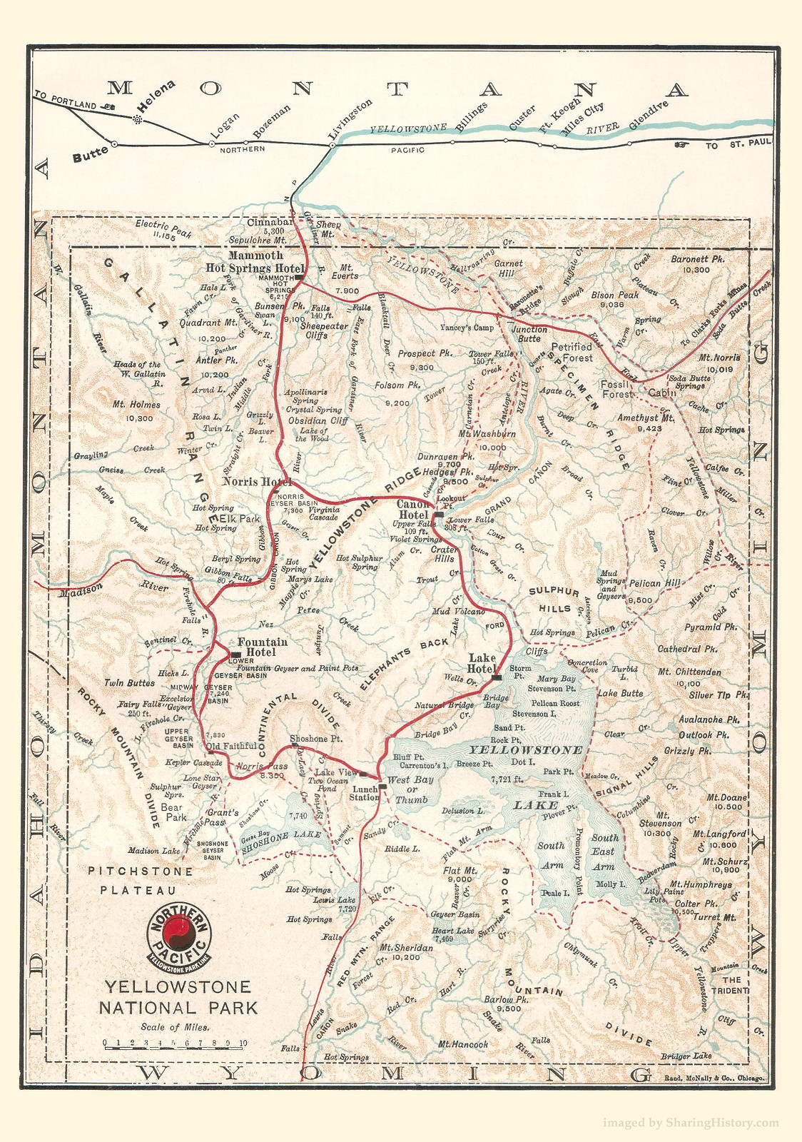 Yellowstone National Park map, Northern Pacific Railway — antique map