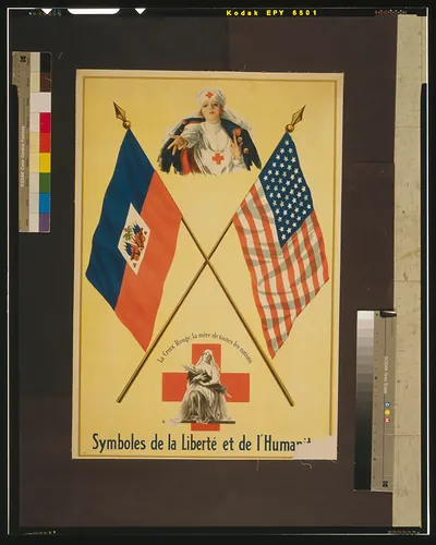 Symboles de la liberté et de l'huma[nité] La Croix Rouge, la mère de toutes les nations.