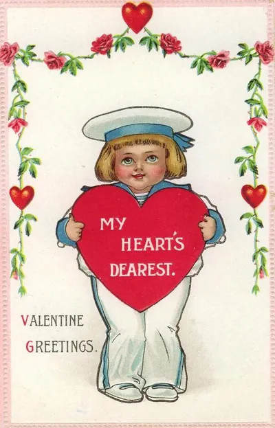 Valentine greetings card with sailor child holding heart