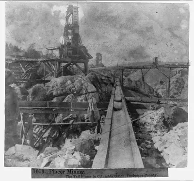 Placer Mining, The Tail Flume in Columbia Gulch, Tuolumne County