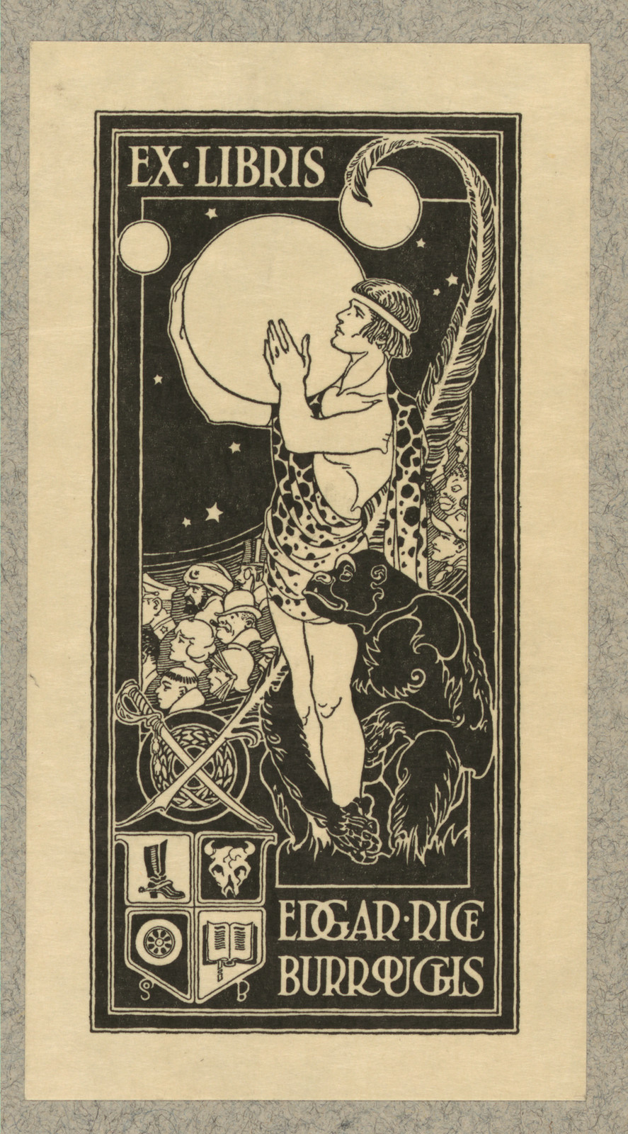 Ex libris bookplate of Edgar Rice Burroughs — historic image