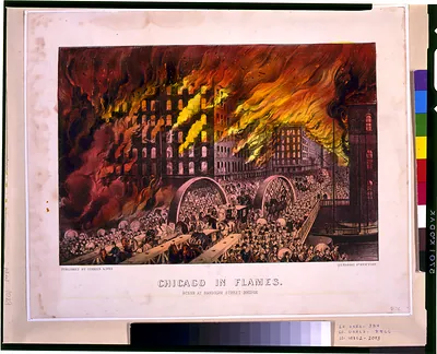 Chicago in flames: Scene at Randolph Street Bridge