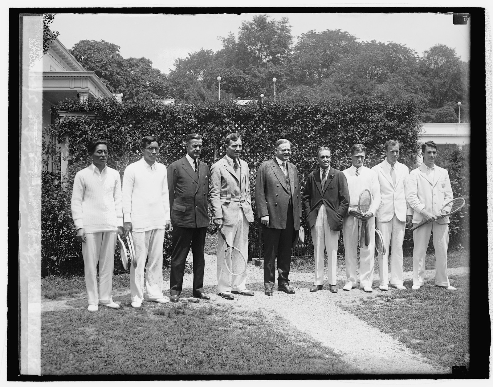 Hoover with Japanese & American David Cup teams, 5/24/29, [19]29 May 24. — historic photograph