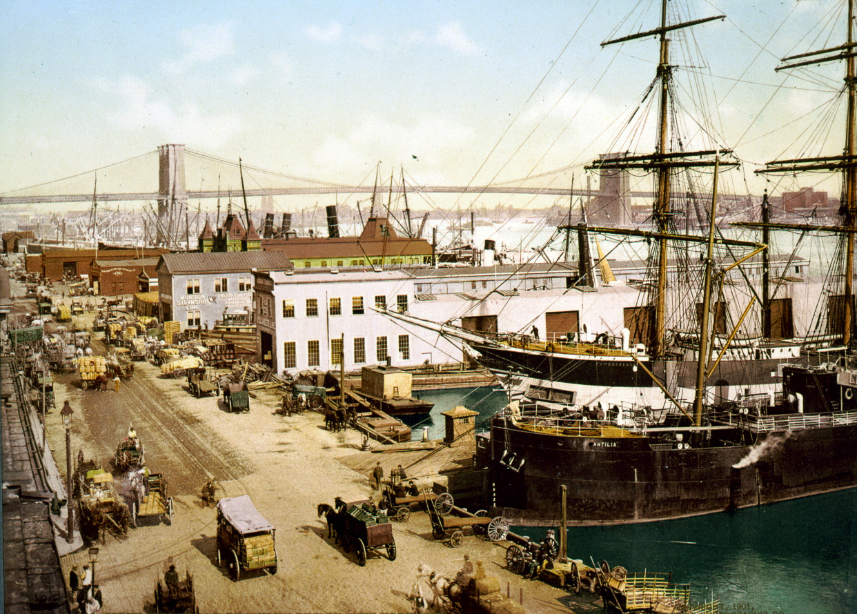 South Street and Brooklyn Bridge, New York City, c1901. — historic print