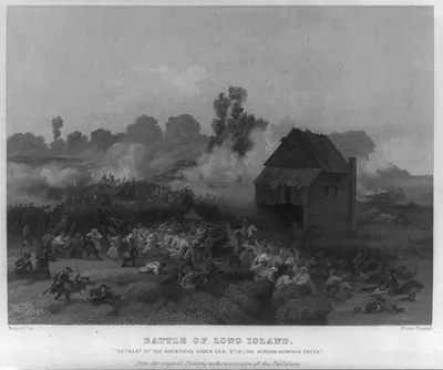 Battle of Long Island. Retreat of the Americans under Gen. Stirling, across Gowanus Creek [1776]