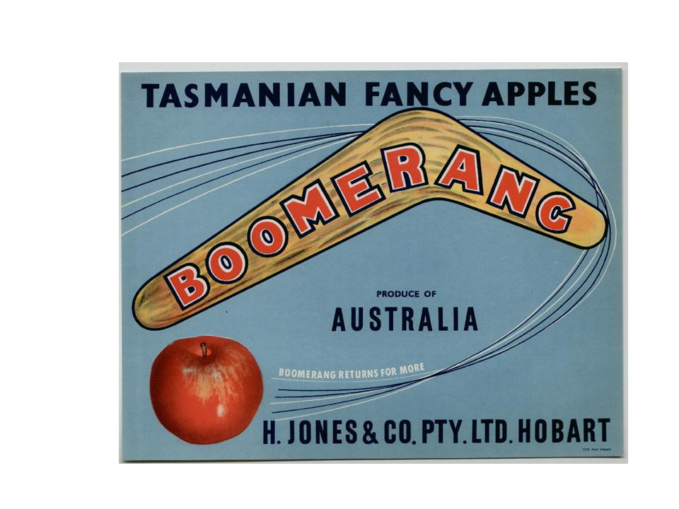Boomerang Tasmanian Fancy Apples crate label — historic image