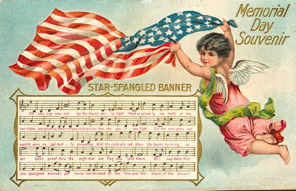 Memorial Day Souvenir postcard: Star-Spangled Banner sheet music — vintage postcard