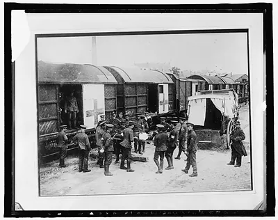 #140 American Red Cross, English Red Cross train in France: Wounded [...] Hospital Camp