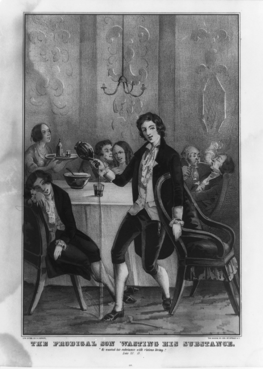 The prodigal son wasting his substance, New York : Published by N. Currier, [between 1835 and 1856] — antique lithograph
